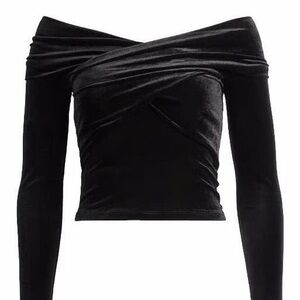 All Saints Black Velvet Off-Shoulder Blouse